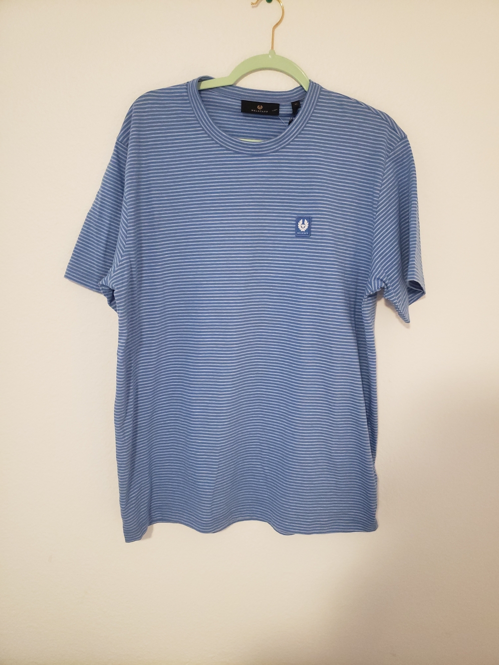 Belstaff Light Blue & White Striped Crewneck Tee
